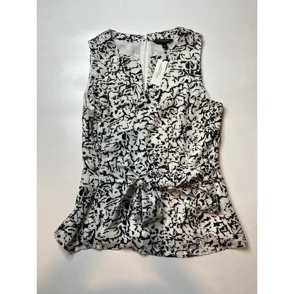Banana Republic Women’s 4 Tie Front Abstract Sheer White Black Blouse Sleeveless - Picture 1 of 8